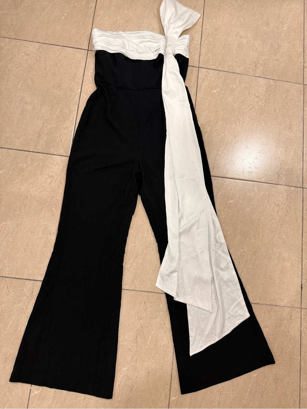 Anthropologie Black Strapless Jumpsuit With White Sash